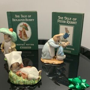 Royal Doulton's Beatrix Potter Benjamin Bunny, Mrs. & Peter Rabbit All 5 pcs